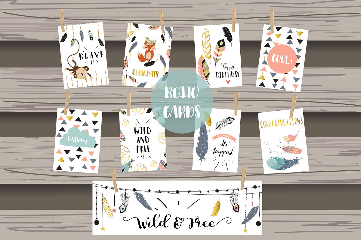 8 cute lovely design boho cards2# in Postcard Templates - product preview 8