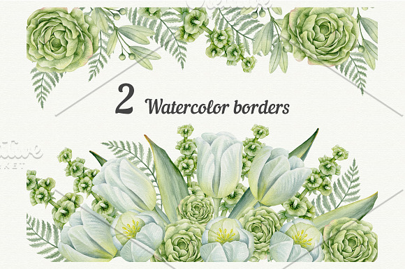 Wedding watercolor green flowers in Illustrations - product preview 1