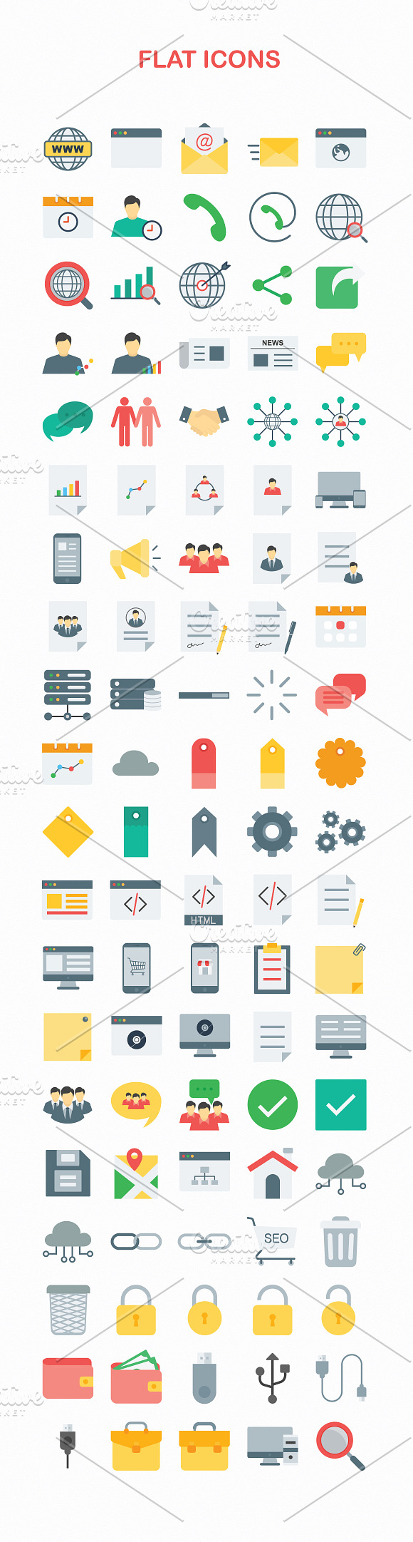 200 Flat Icons Vector Set in Graphics - product preview 1