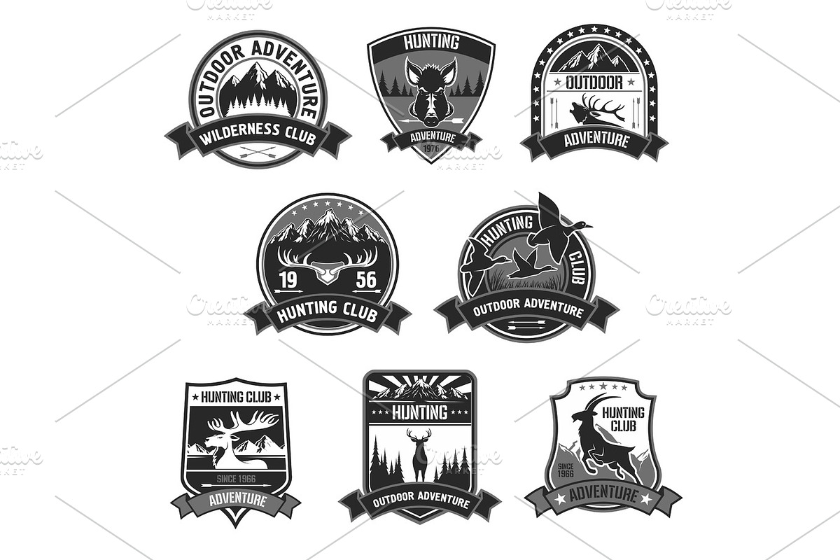 Hunting club adventure vector icons or badges set in Illustrations - product preview 8