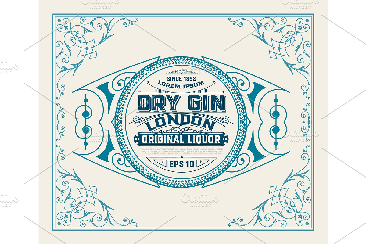 Gin label with floral frame in Illustrations - product preview 8