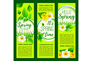 Hello Spring vector springtime flowers banners