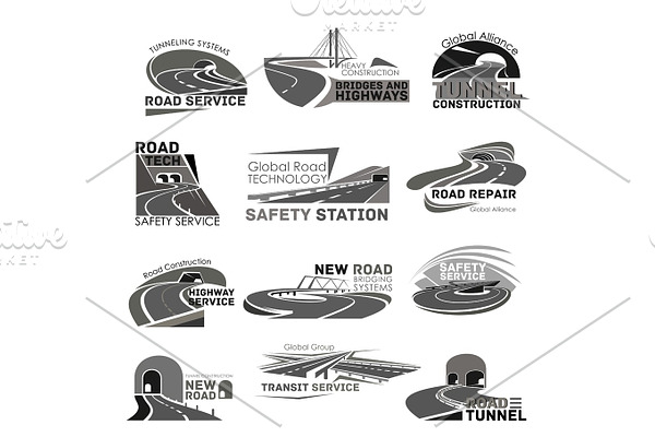 Vector icons of safety road construction service