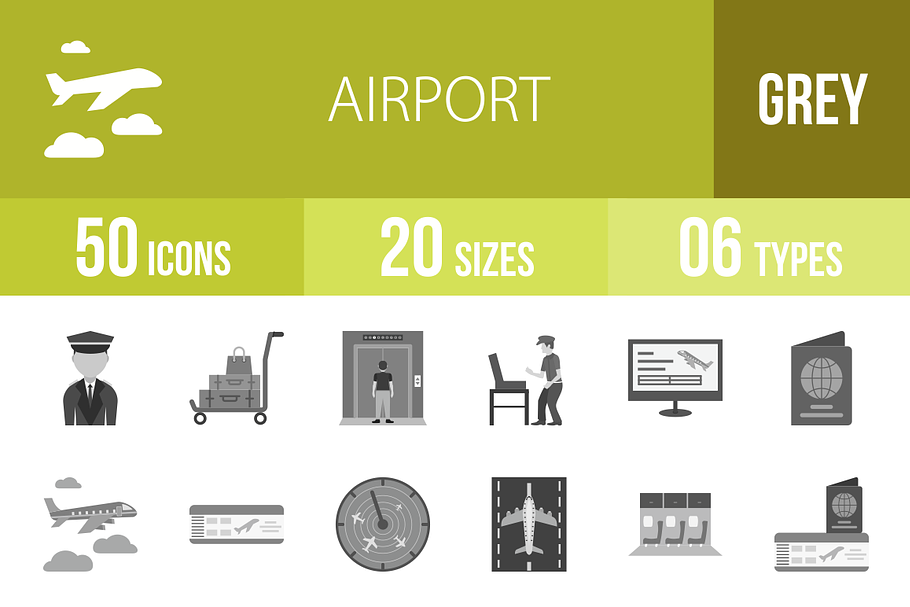 50 Airport Greyscale Icons