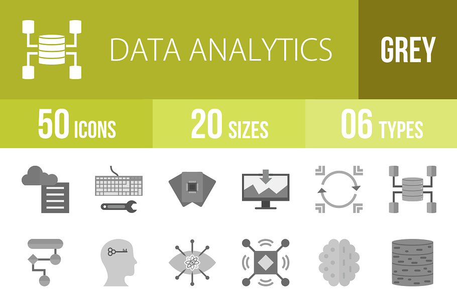 50 Data Analytics Greyscale Icons