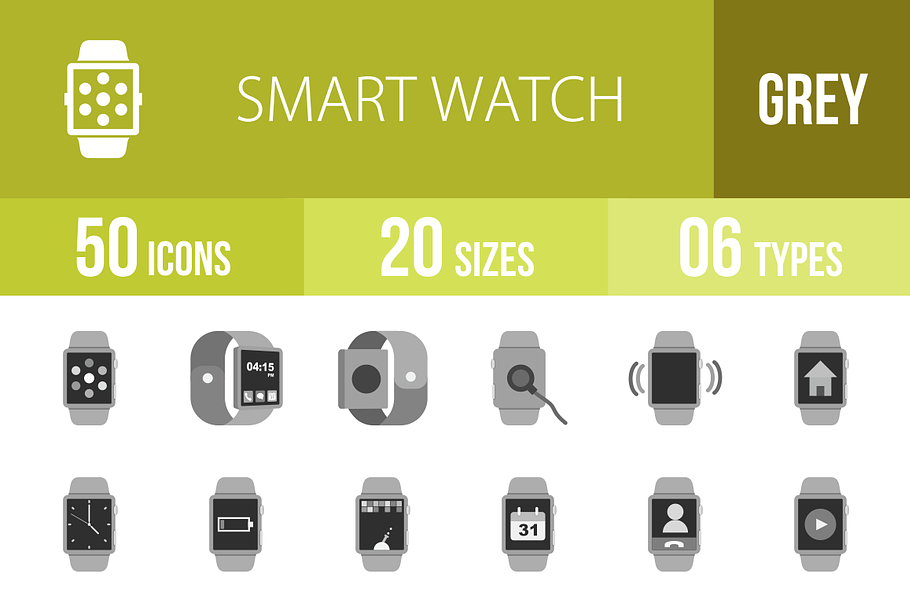 50 Smart Watch Greyscale Icons