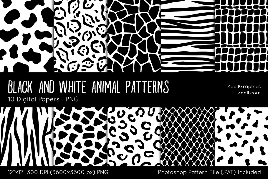 Black & White Animal Digital Papers