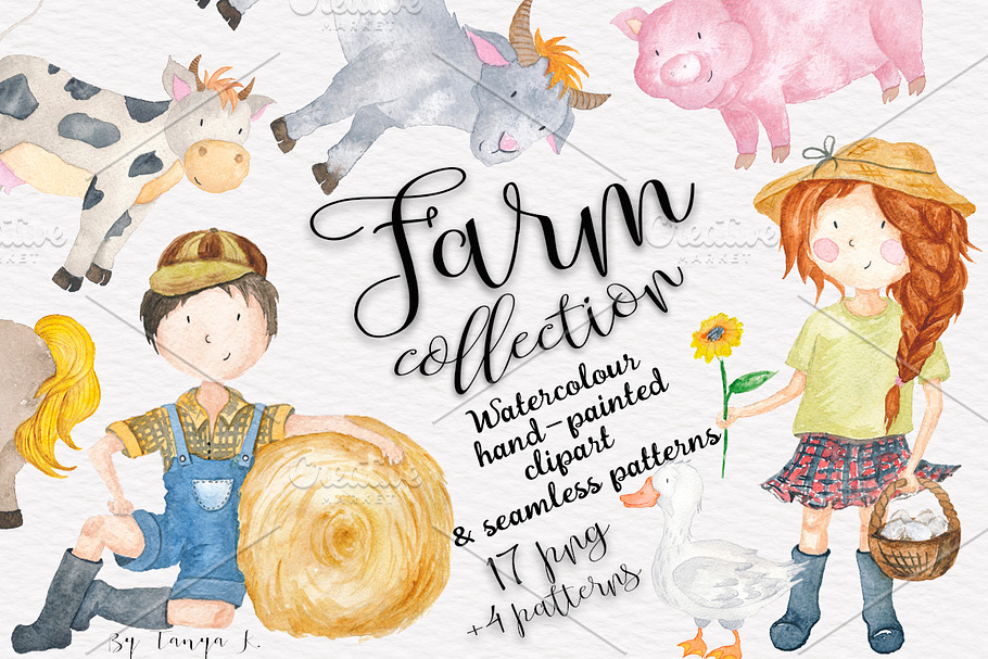 Farm Animals Watercolor kids  