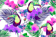 Tropical flowers,toucans pattern