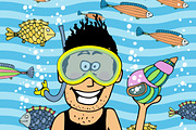 swimmer wearing snorkel and seashell
