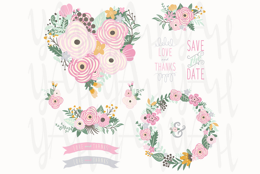Pink Flower Heart Collections in Illustrations - product preview 8
