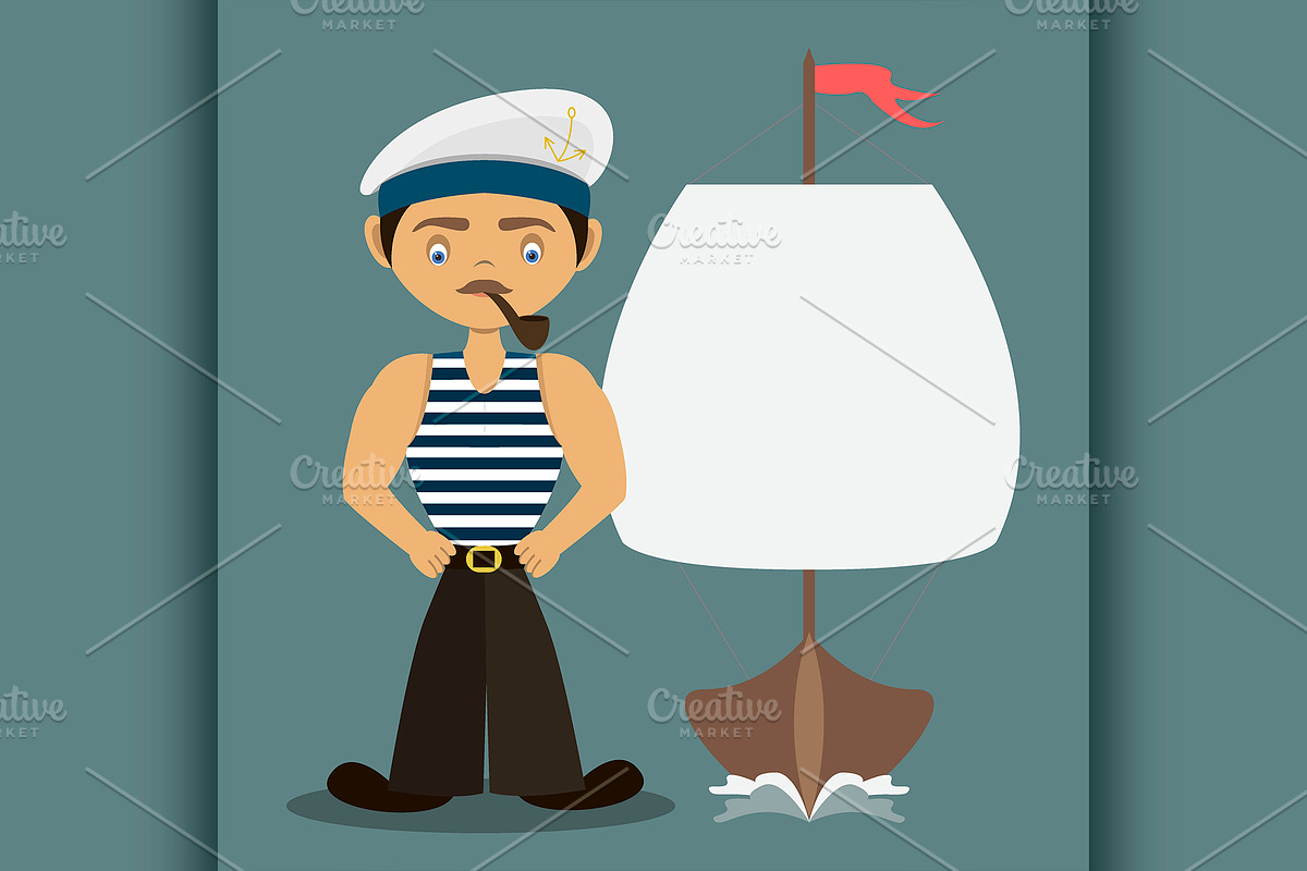 Sailor with a pipe and a ship in Illustrations - product preview 8