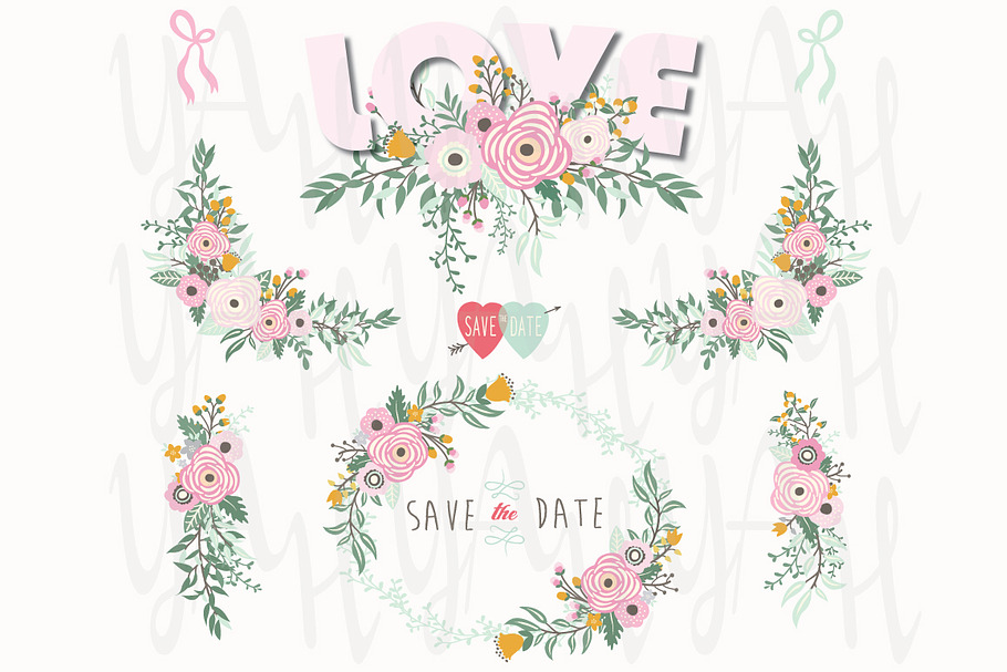 Pink Love Floral Elements in Illustrations - product preview 8