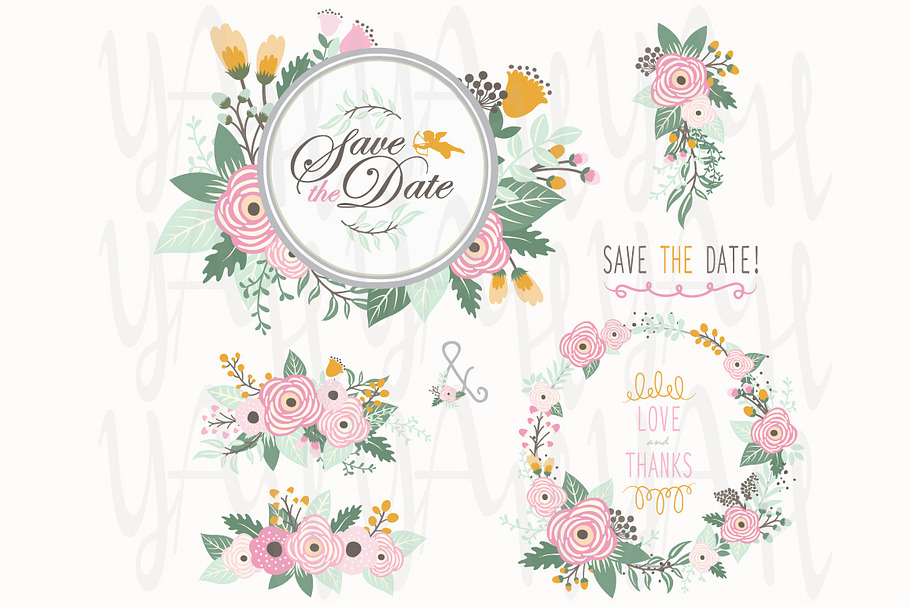 Flower Bouquet Frame Elements in Illustrations - product preview 8