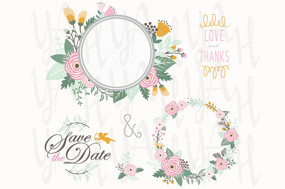 Flower Bouquet Frame Elements in Illustrations - product preview 1