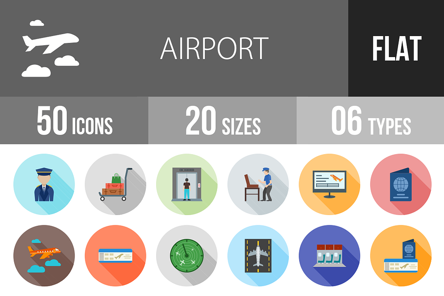 50 Airport Flat Shadowed Icons in Graphics - product preview 8