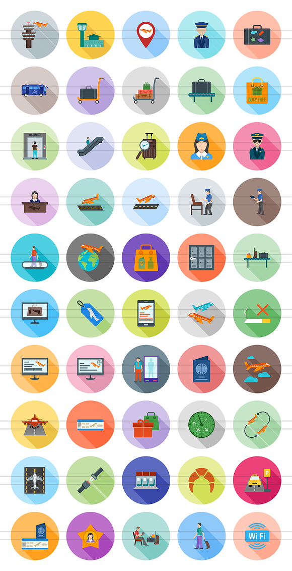 50 Airport Flat Shadowed Icons in Graphics - product preview 1