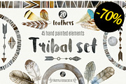 Set of watercolor tribal elements