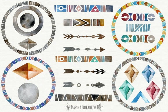 Set of watercolor tribal elements in Illustrations - product preview 1