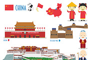 China Monuments & Flat Icon Set