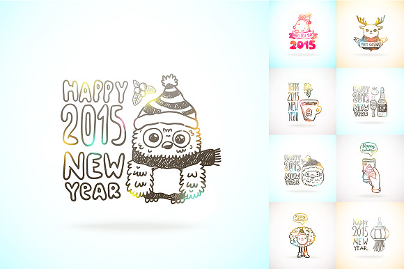 Happy New Year & Christmas sketches in Illustrations - product preview 2
