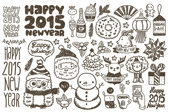 Happy New Year & Christmas sketches in Illustrations - product preview 3