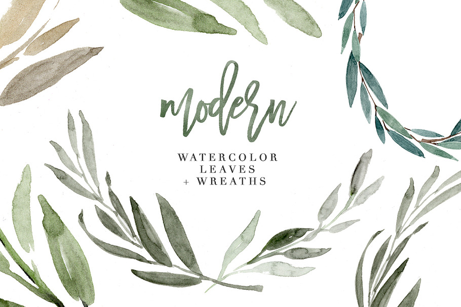 Modern Watercolor Leaves Clipart Set
