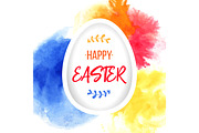 Happy Easter greeting. Paper egg with lettering on colorful watercolor background. Paper art elements holiday greetings