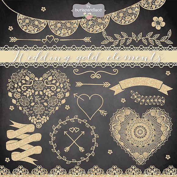 Wedding gold elemenets in Illustrations - product preview 1