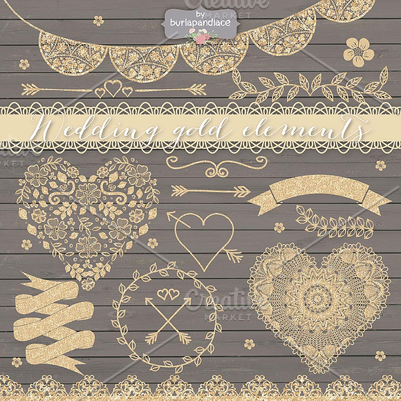 Wedding gold elemenets in Illustrations - product preview 2