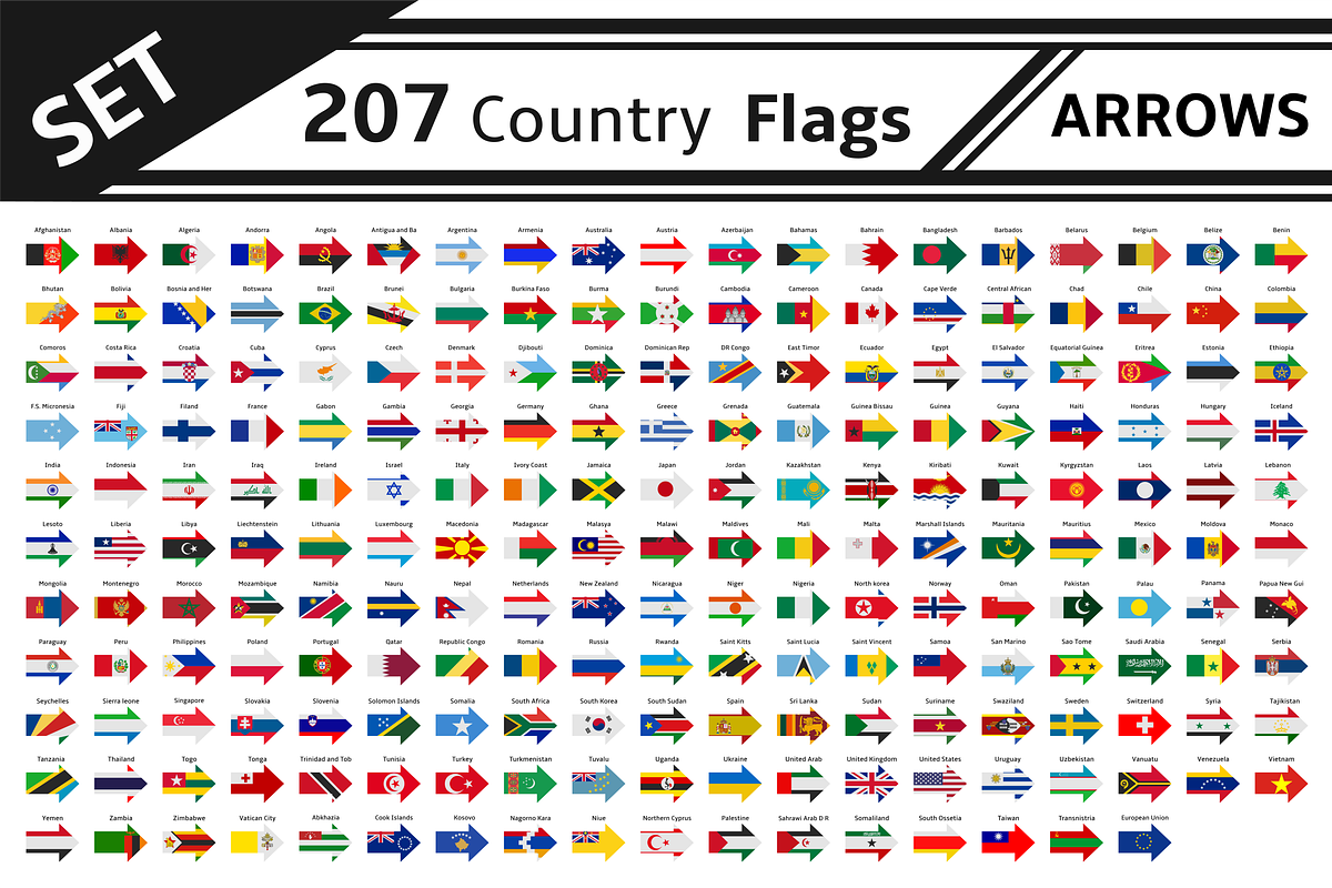 set 207 country flags arrows in Illustrations - product preview 8