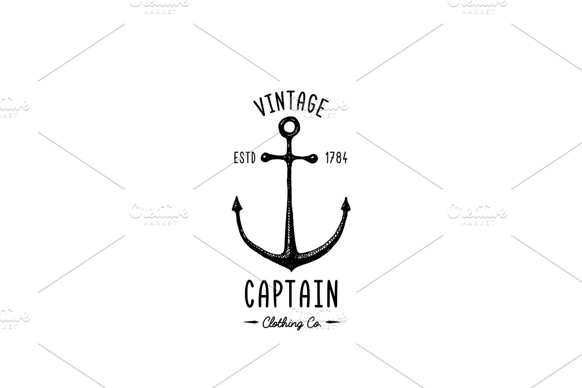Anchor engraved vintage in old hand drawn or tattoo style, drawing for marine, aquatic or nautical theme, wood cut, blue logo in Illustrations - product preview 8