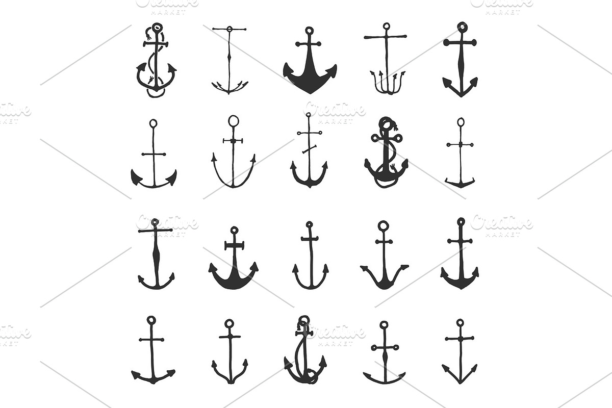 Anchor engraved vintage in old hand drawn or tattoo style, drawing for marine, aquatic or nautical theme, wood cut, blue logo in Illustrations - product preview 8