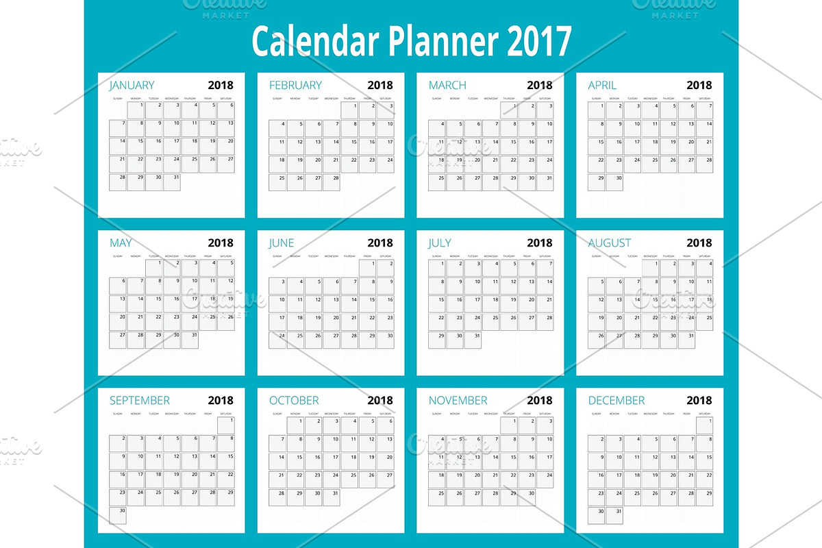 2018 calendar. Print Template. Week Starts Sunday. Portrait Orientation. Set of 12 Months. Planner for 2018 Year. in Textures - product preview 8