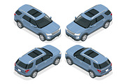 Off-road write car. Modern VIP transport. Flat 3d isometric vector illustration. For infographics and design games.