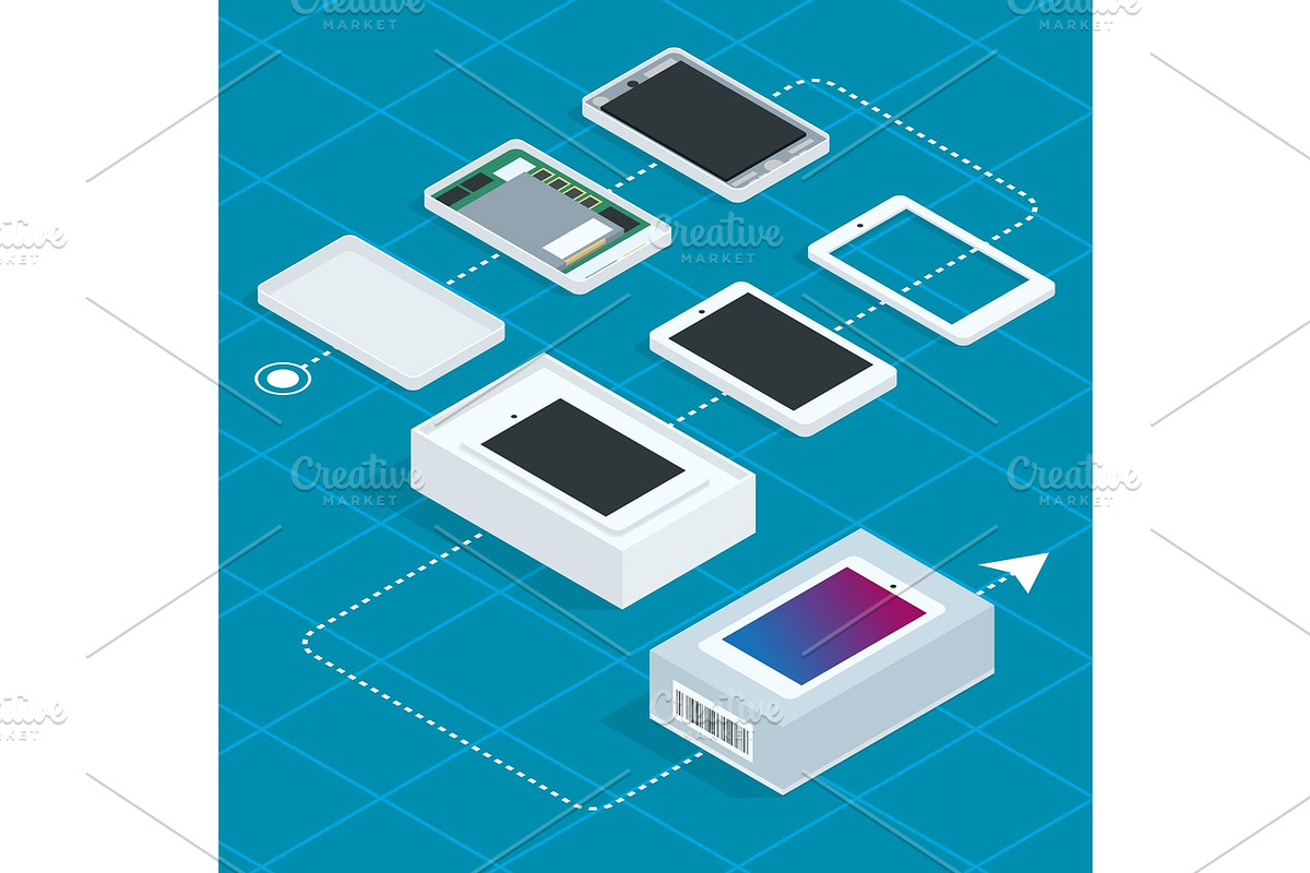Assembly of the phone. Isometric vector illustration in Objects - product preview 8