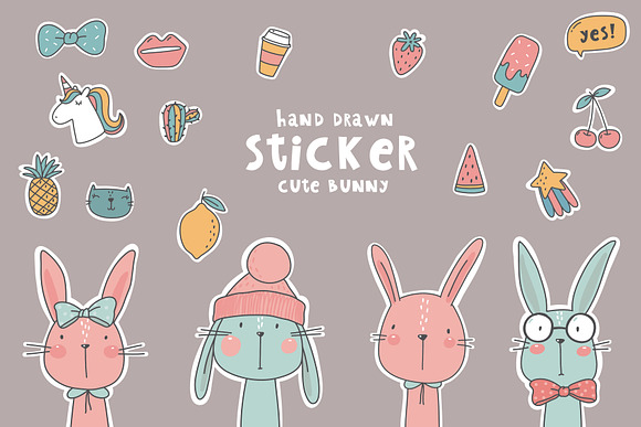 Quirky cartoon patch, sticker, bunny in Illustrations - product preview 1