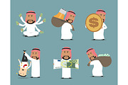 Rich arab businessman with money character set
