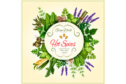 Spices and leaf vegetable poster for food design