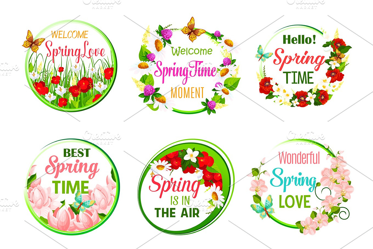 Vector spring time greeting quotes in icons set in Graphics - product preview 8