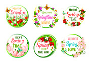 Vector spring time greeting quotes in icons set