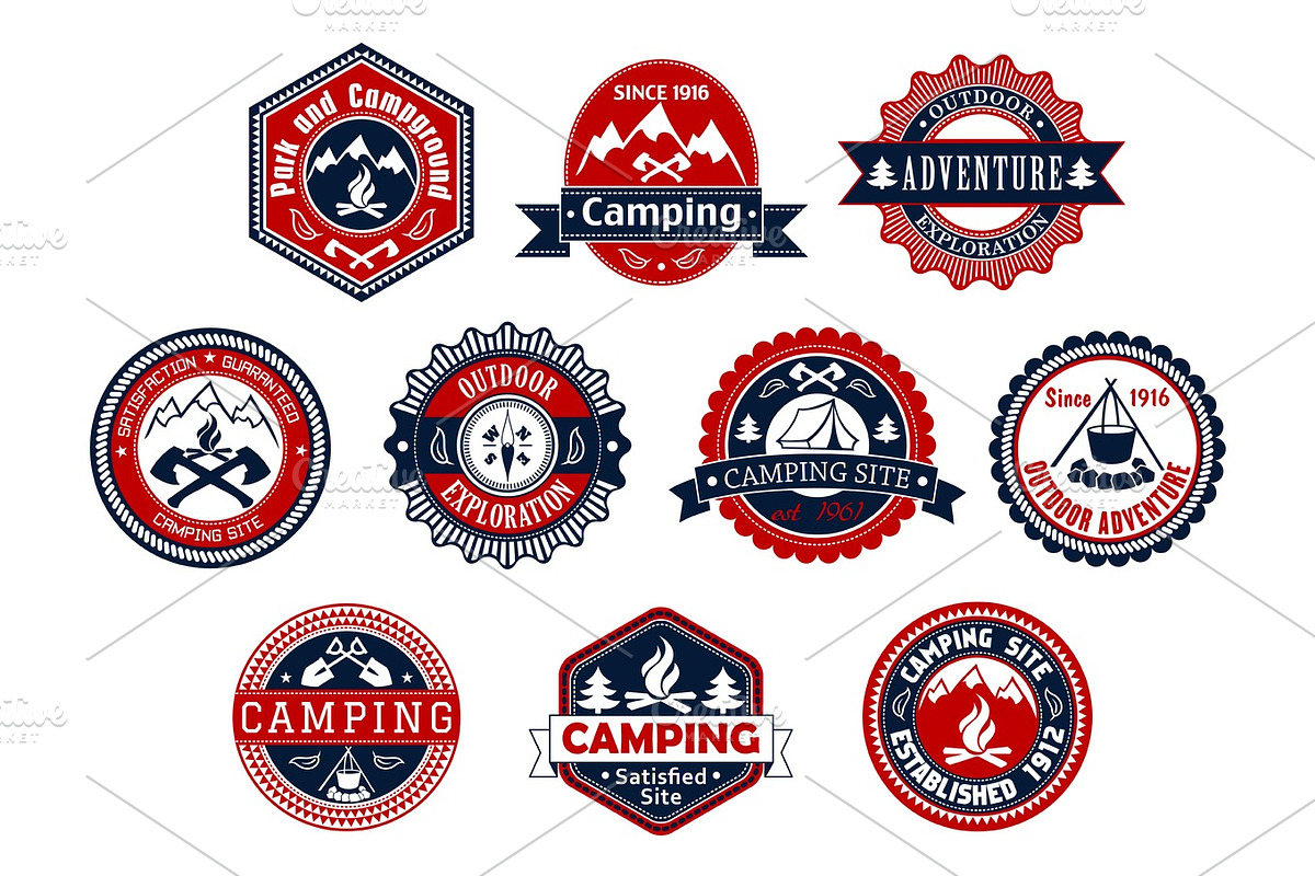 Camping, outdoor adventure badge for travel design in Graphics - product preview 8