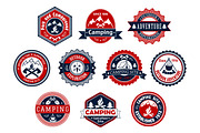 Camping, outdoor adventure badge for travel design