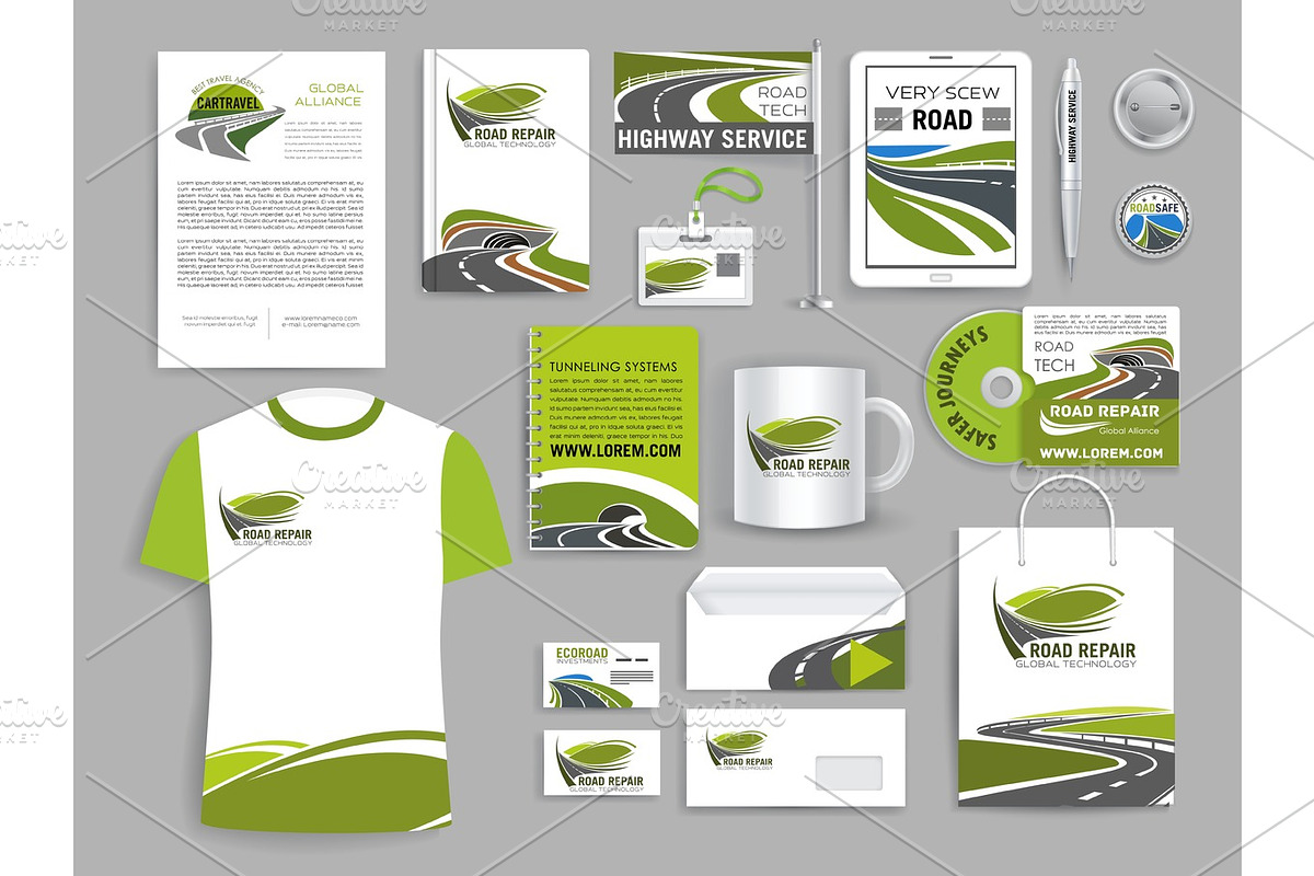 Corporate identity template for road build company in Graphics - product preview 8