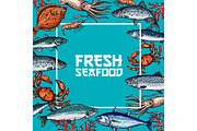 Fresh seafood and fish sketch poster design