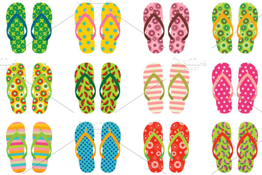 Colorful flip flops clip art set