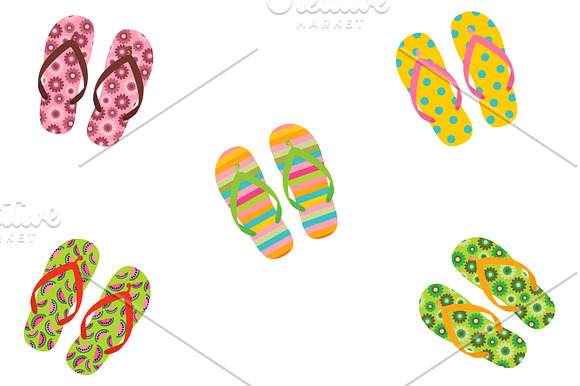 Colorful flip flops clip art set in Illustrations - product preview 2