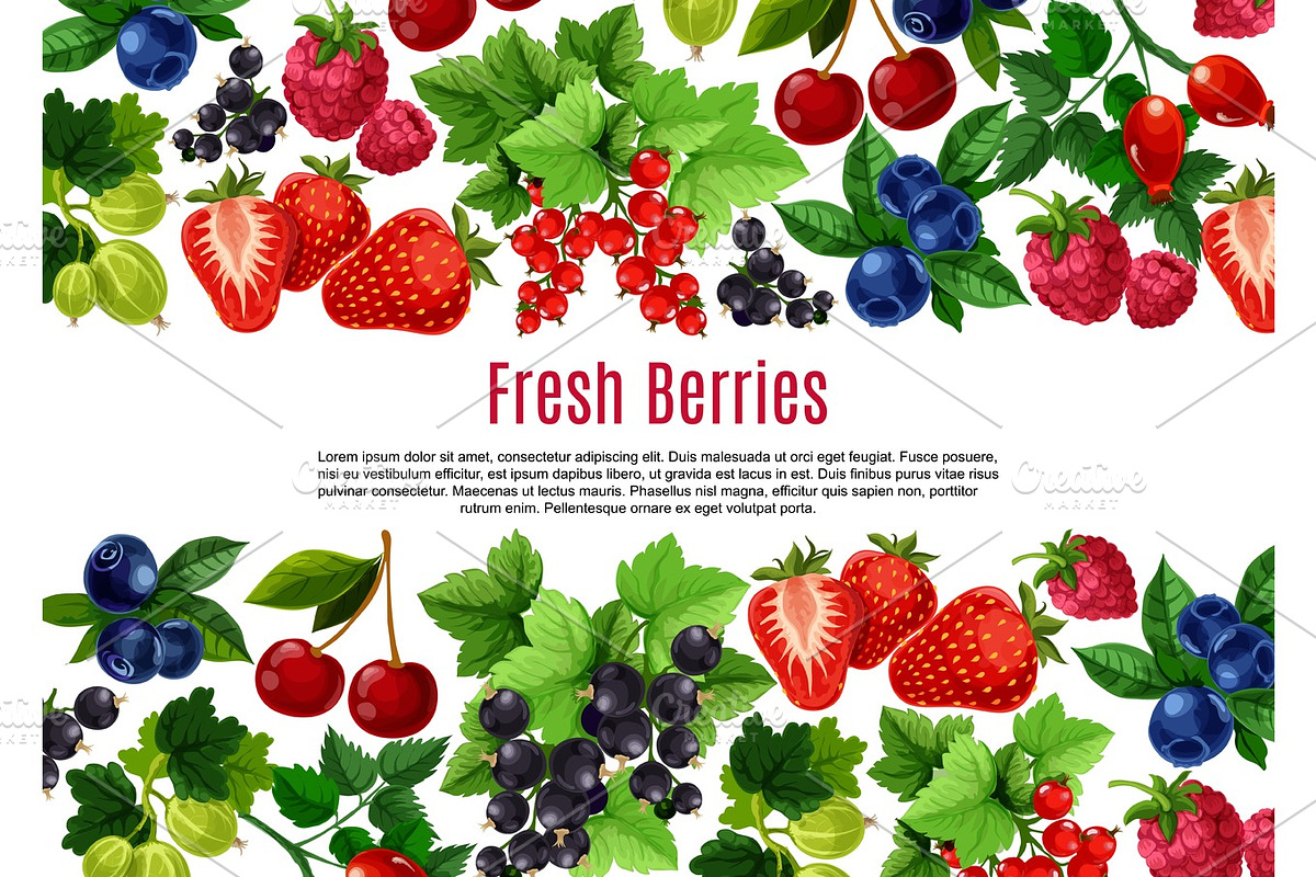 Berry and fruit cartoon poster template design in Graphics - product preview 8