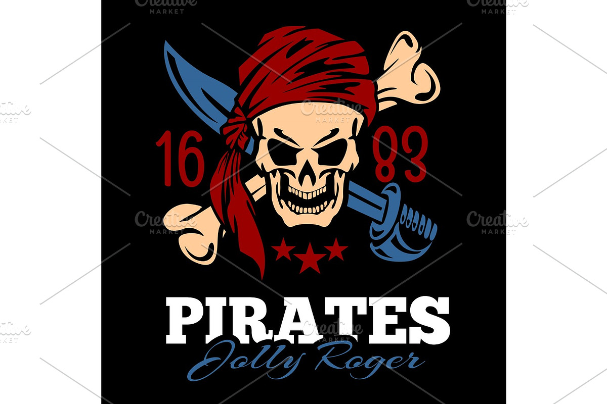 Vintage label pirates skull in Illustrations - product preview 8