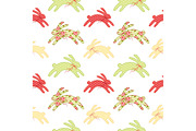 Cute vintage Easter seamless pattern with bunnies as retro fabric patch applique in shabby chic style